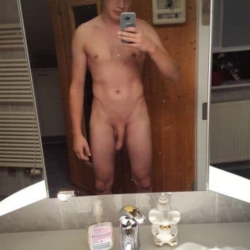 Selfie boy with shaved cock
